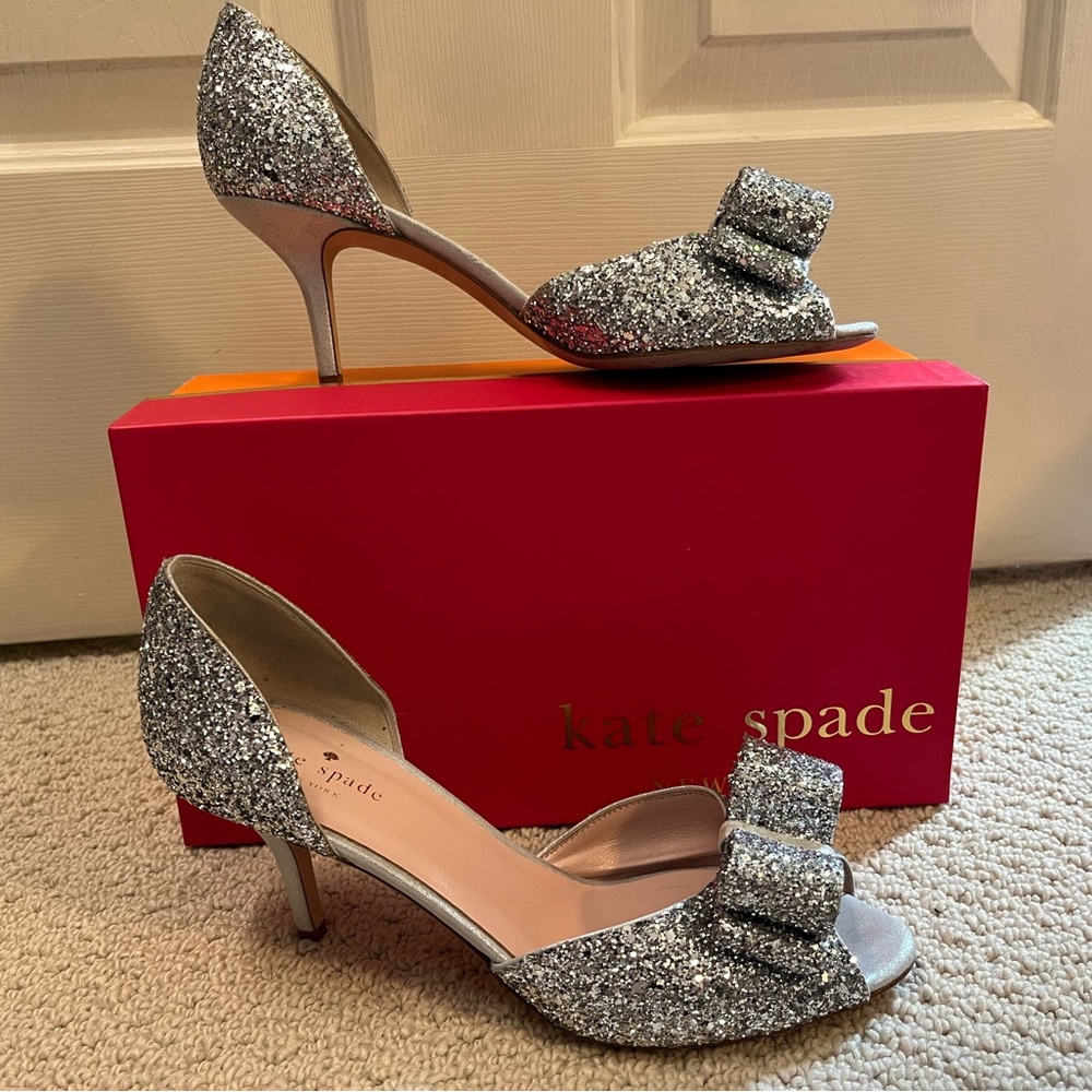 Kate Spade silver glitter heels